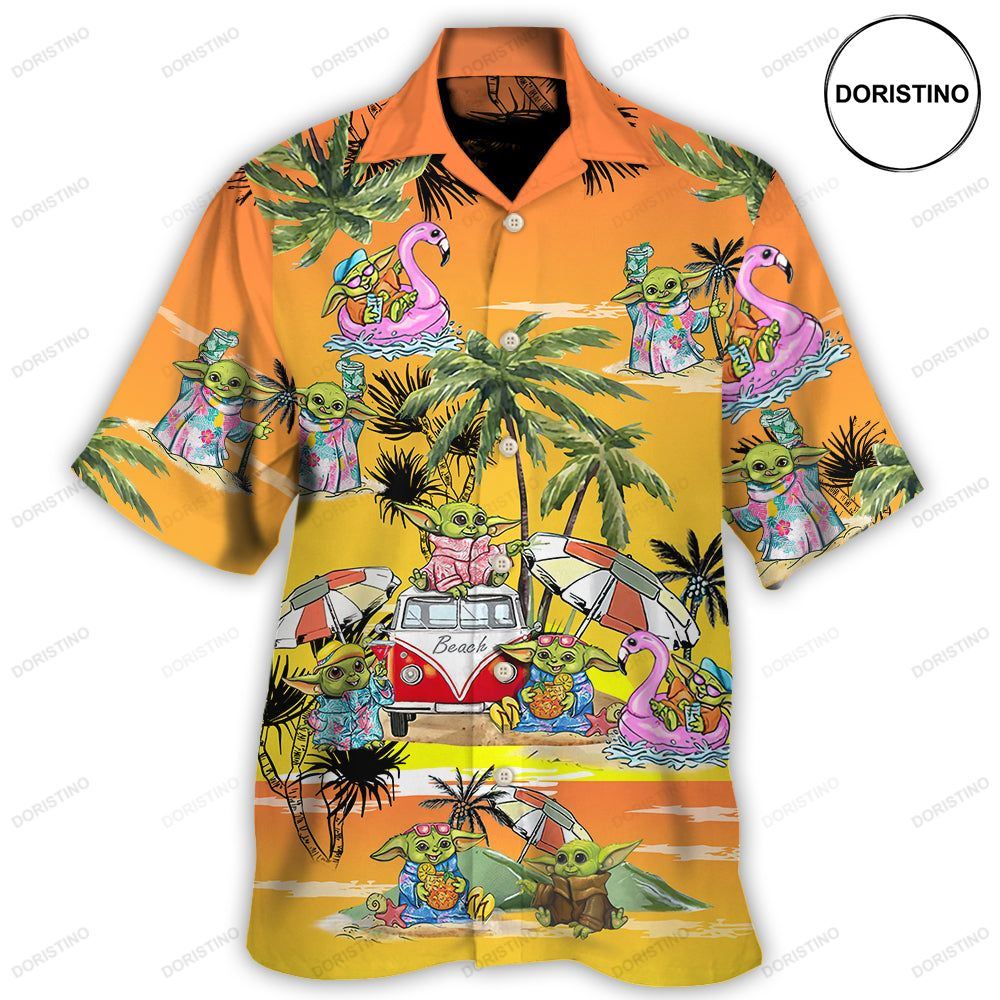 Sw Cartoon Baby Yoda Orange Limited Edition Hawaiian Shirt