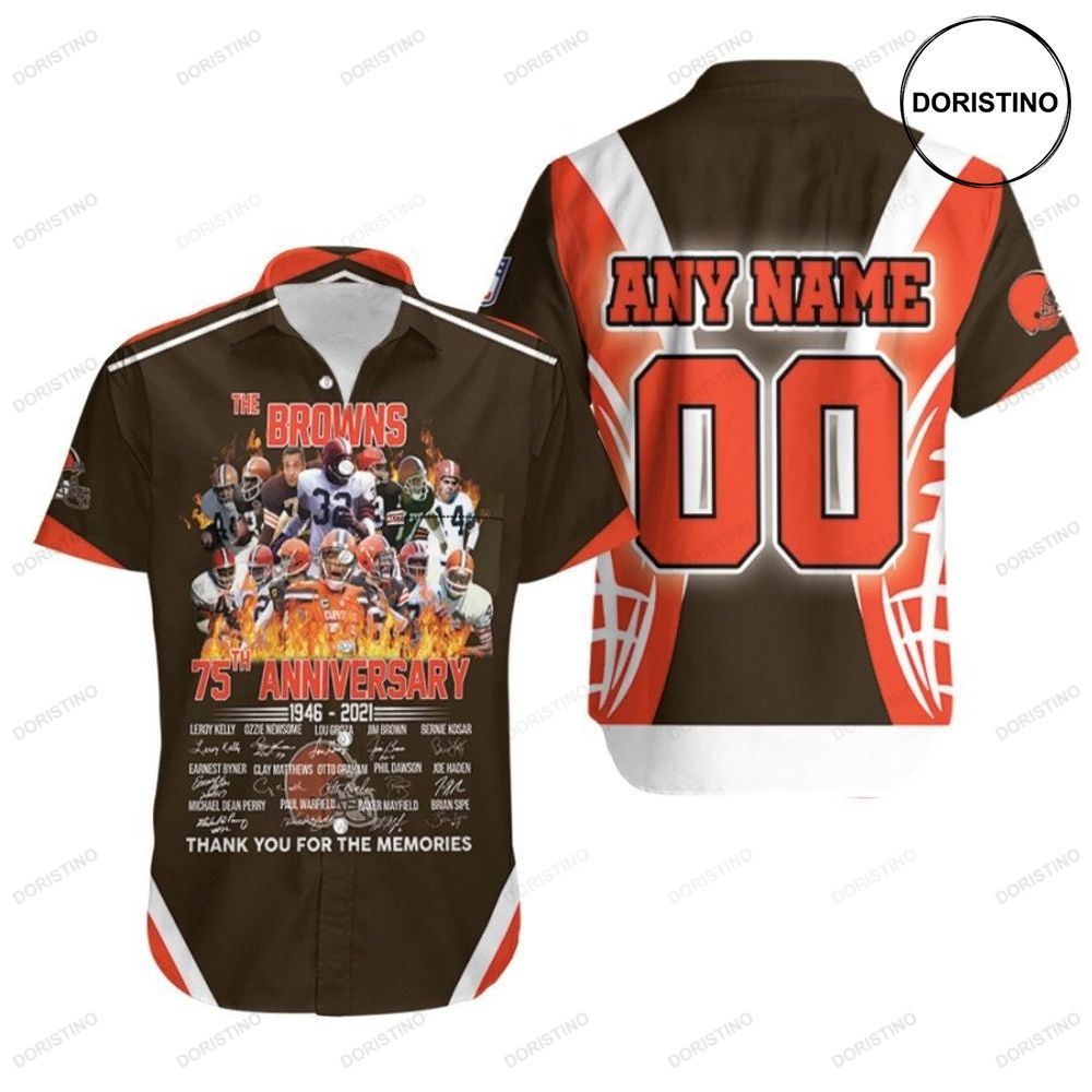 The Browns 75th Anniversary 1946 2021 Thank You For The Memories 3d Custom Name Number For Browns Fans Awesome Hawaiian Shirt