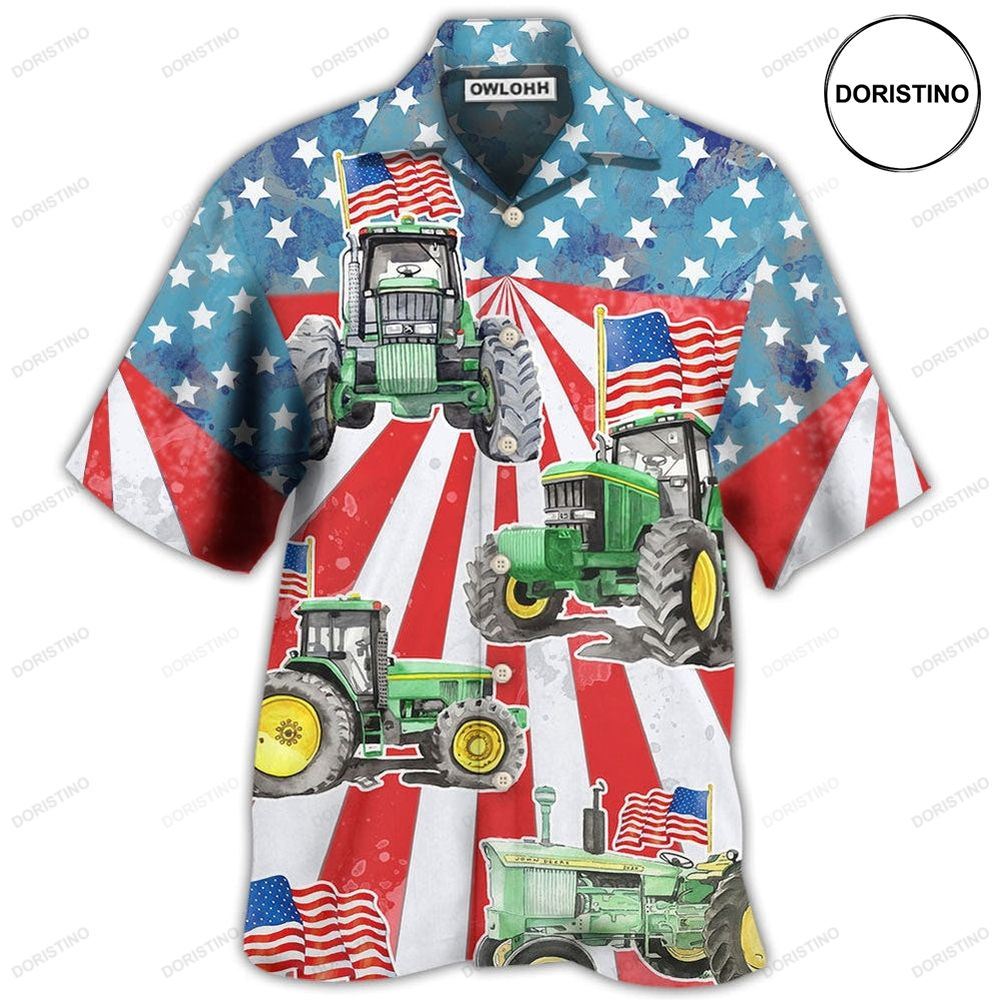 Tractor Independence Day Watercolor Tractor Us Flag Limited Edition Hawaiian Shirt