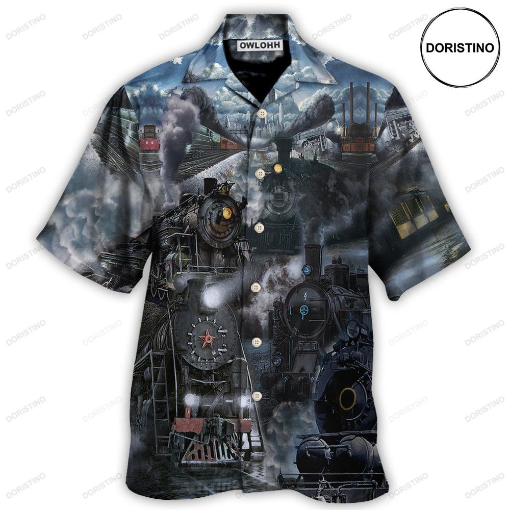 Train Emerging From A Cloud Of Steam In The Middle Night Limited Edition Hawaiian Shirt