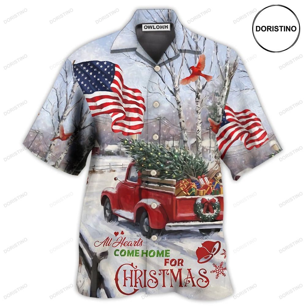 Truck All Hearts Come Home For Christmas Truck With Cardinal And Snow Hawaiian Shirt