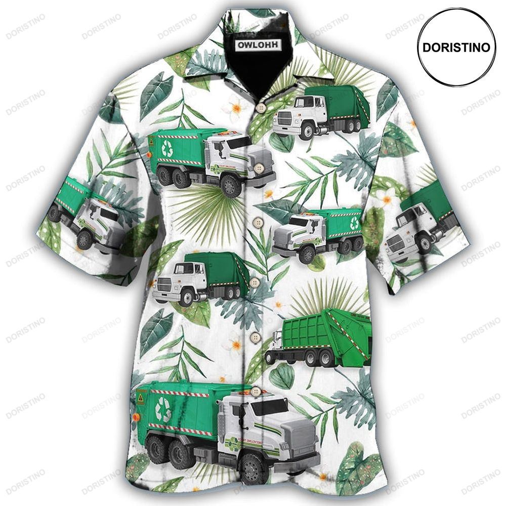 Truck Garbage Truck Tropical Green Leaf Awesome Hawaiian Shirt