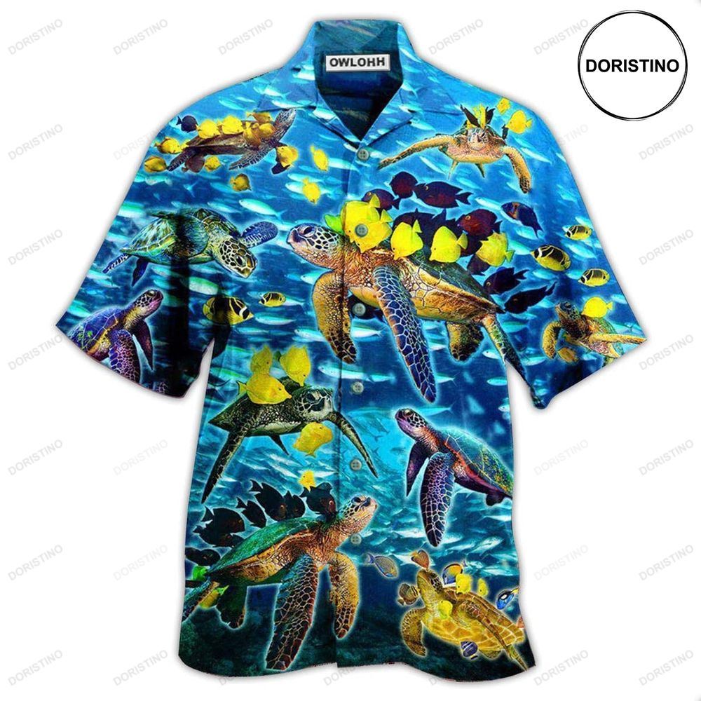 Turtle Go With The Flow Turtles And Fish Blue Ocean Limited Edition Hawaiian Shirt