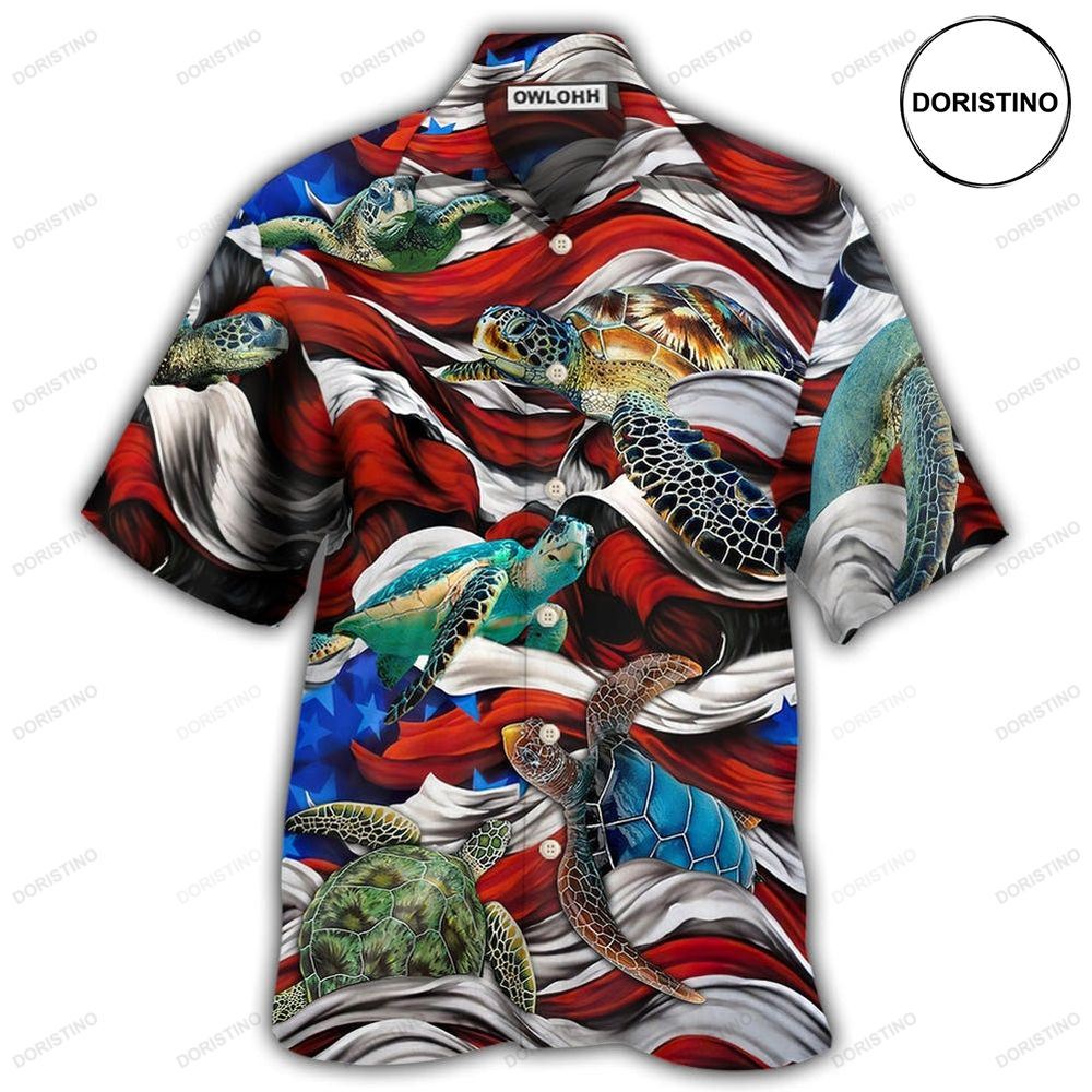 Turtle Independence Day Swimming In The American Flag Awesome Hawaiian Shirt