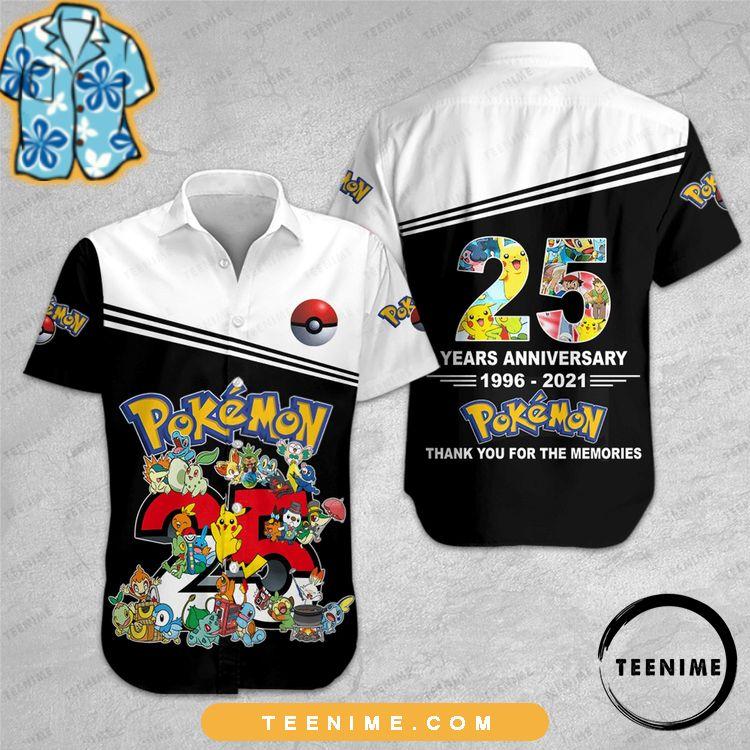 Pokemon 25 Years Anniversary Full Printing Short Sleeve Dress Summer Aloha Beach Teenime Hawaiian Shirt