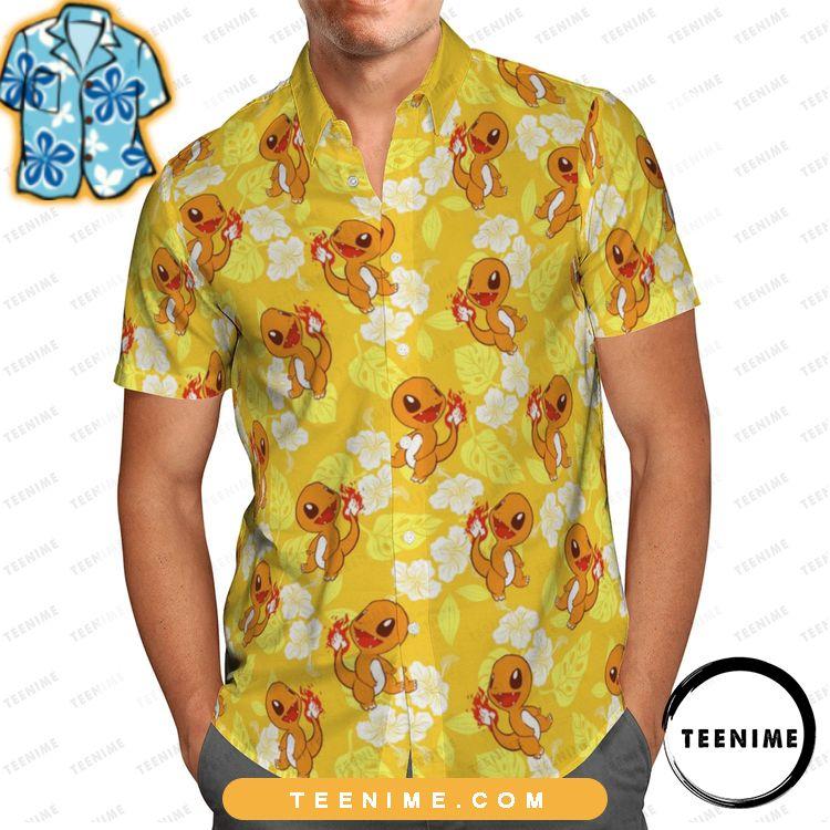 Pokemon Charm And Er Tropical Hibiscus Full Printing Yellow Teenime Awesome Hawaiian Shirt