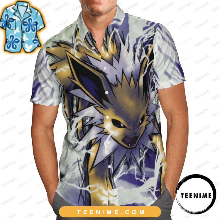 Pokemon Crazy Jolteon Lightning Bolt Full Printing Teenime Awesome Hawaiian Shirt
