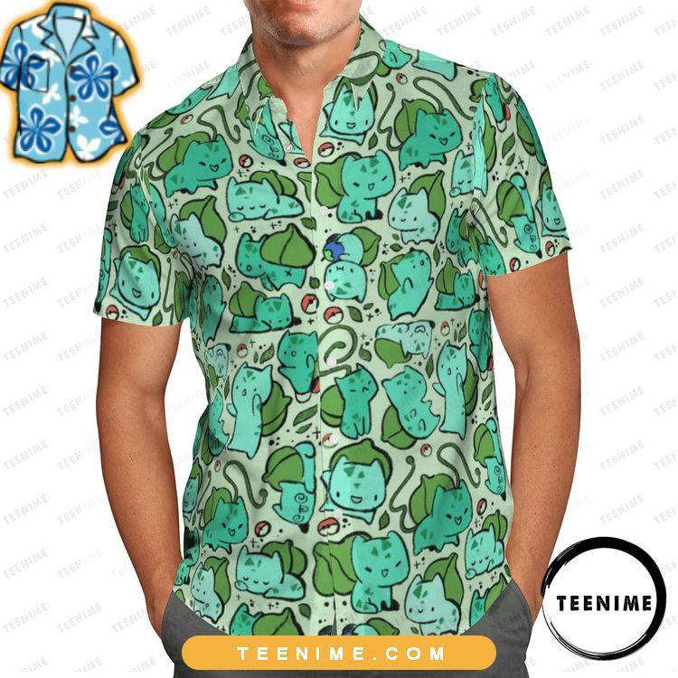 Pokemon Cute Bulbasaur Pattern Full Printing Green Teenime Awesome Hawaiian Shirt