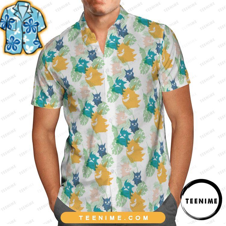 Pokemon Gengar Tropical Leaf Full Printing White Teenime Limited Edition Hawaiian Shirt