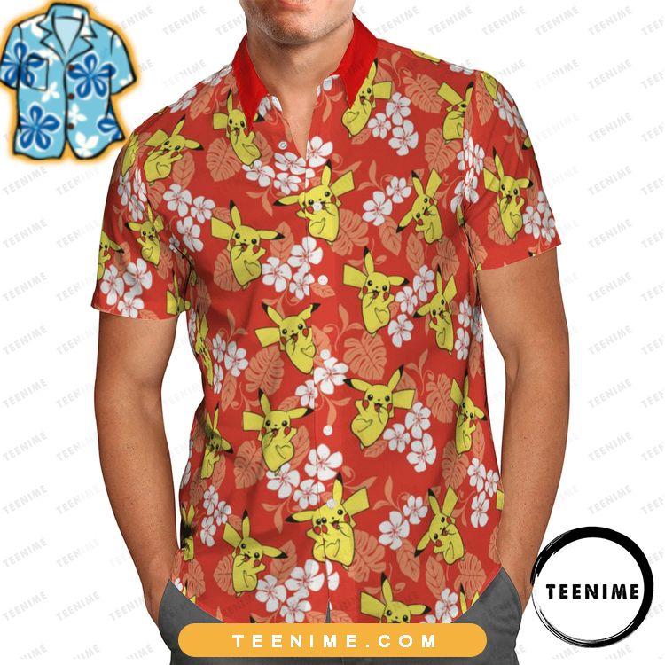 Pokemon Pikachu Tropical Flower Full Printing Red Teenime Limited Edition Hawaiian Shirt