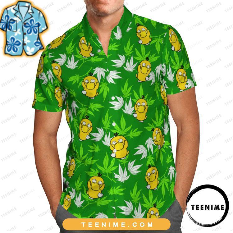 Pokemon Psyduck Tropical Leaf Full Printing Green Teenime Hawaiian Shirt