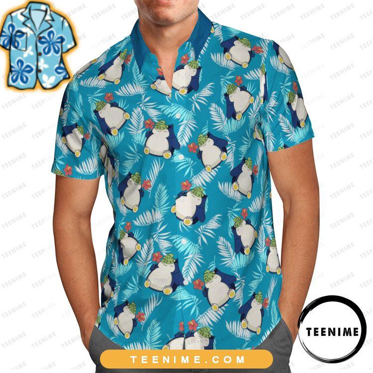 Pokemon Snorlax Tropical Palm Leaf Full Printing Blue Teenime Awesome Hawaiian Shirt