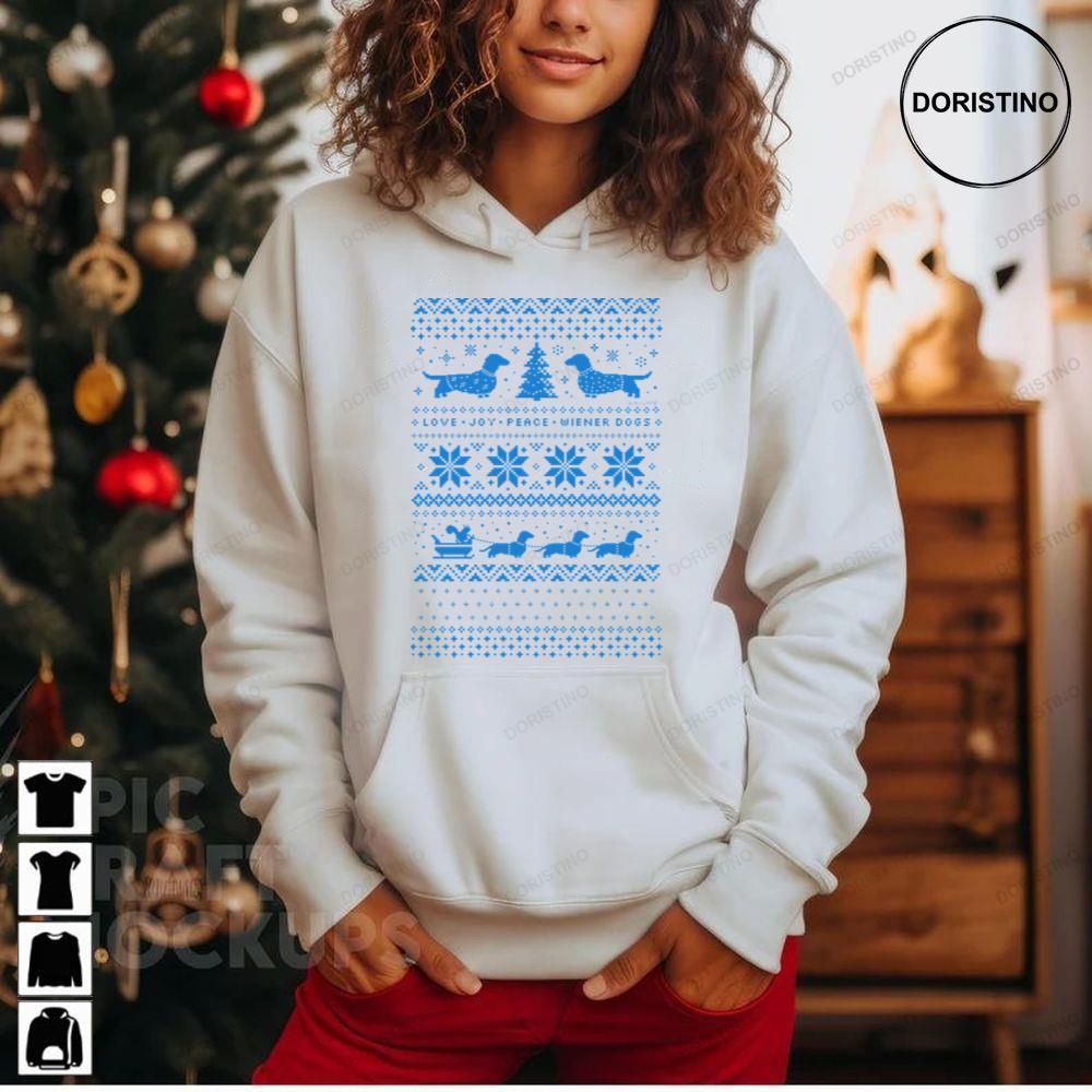 Love Joy Peace Wiener Dogs Christmas Dachshunds Humorous 2 Doristino Sweatshirt Long Sleeve Hoodie