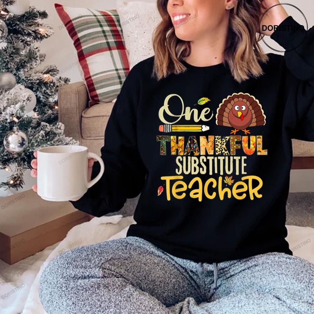One Thankful Substitute Teacher Turkey Leopard Thanksgiving Limited Edition T-shirt