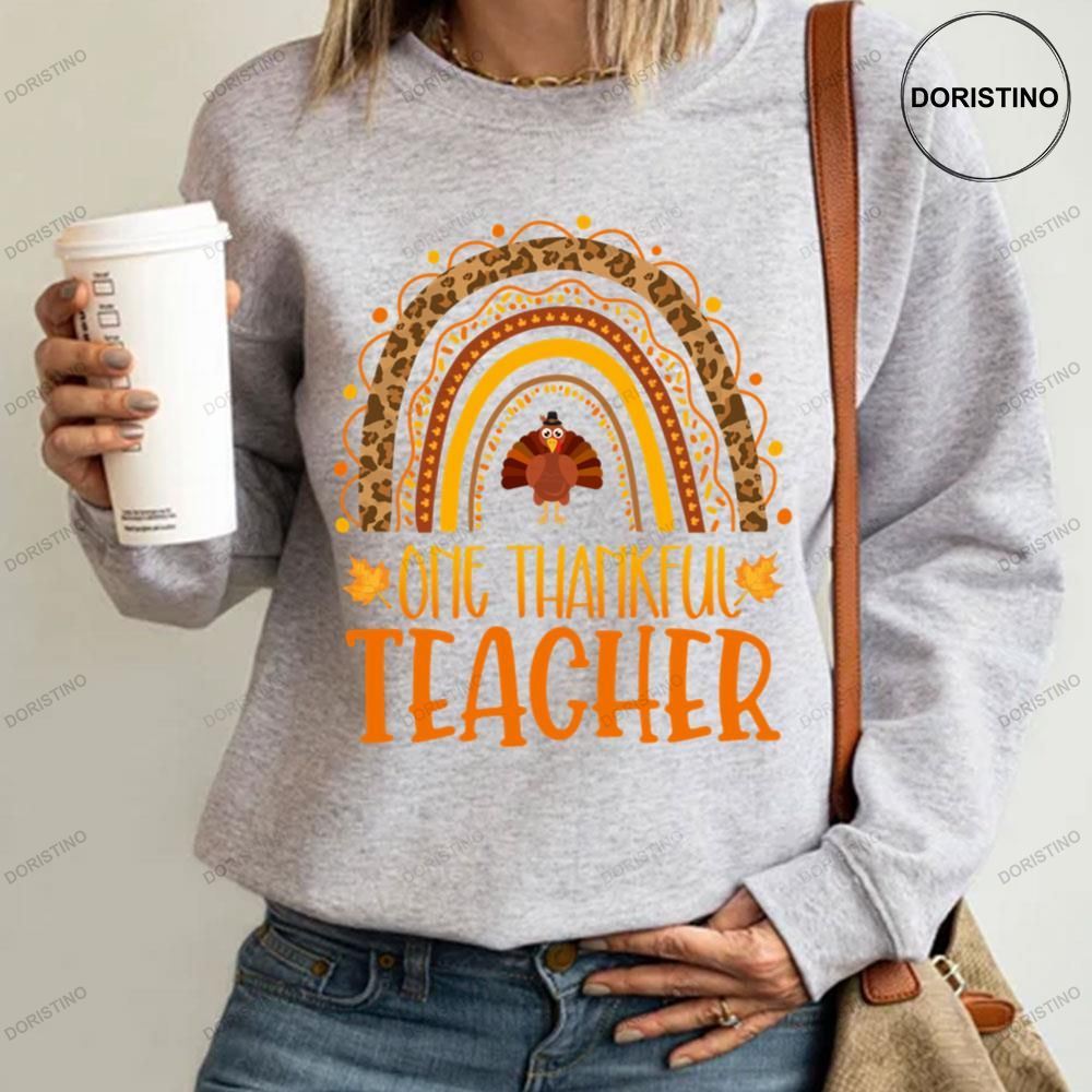One Thankful Teacher Thanksgiving Rainbow Leopard Fall Limited Edition T-shirt