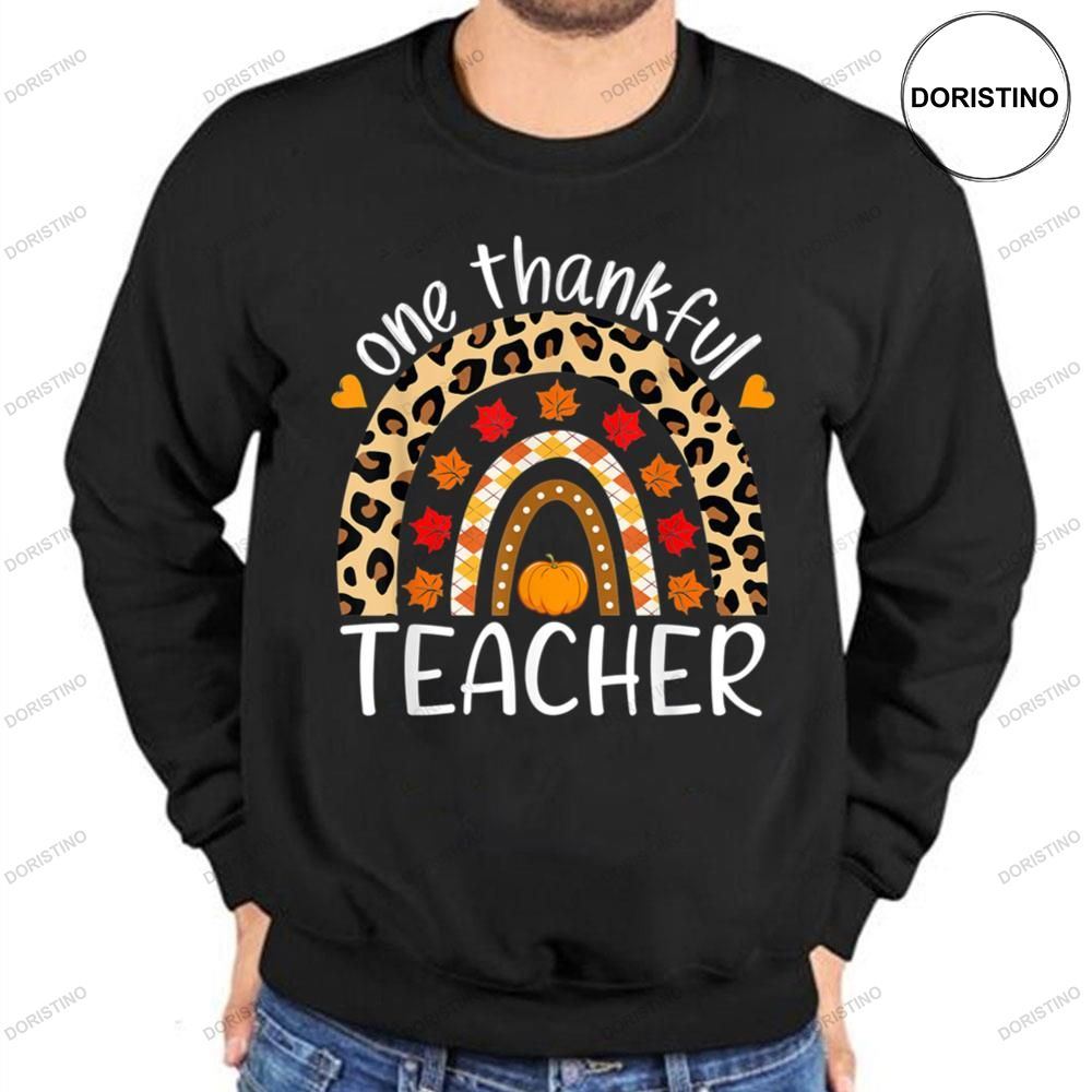 Thanksgiving One Thankful Teacher Leopard Rainbow Limited Edition T-shirt