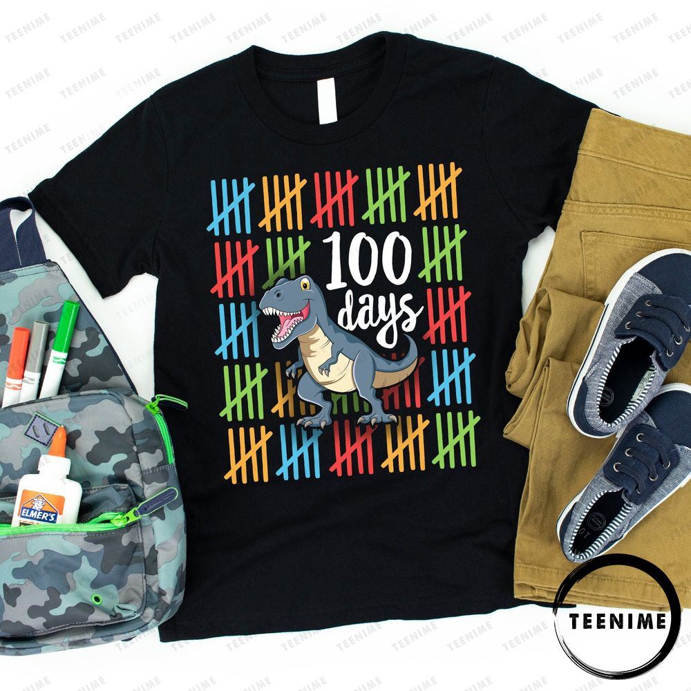 100 Days T-rex Boys School Teenime Trending Shirt