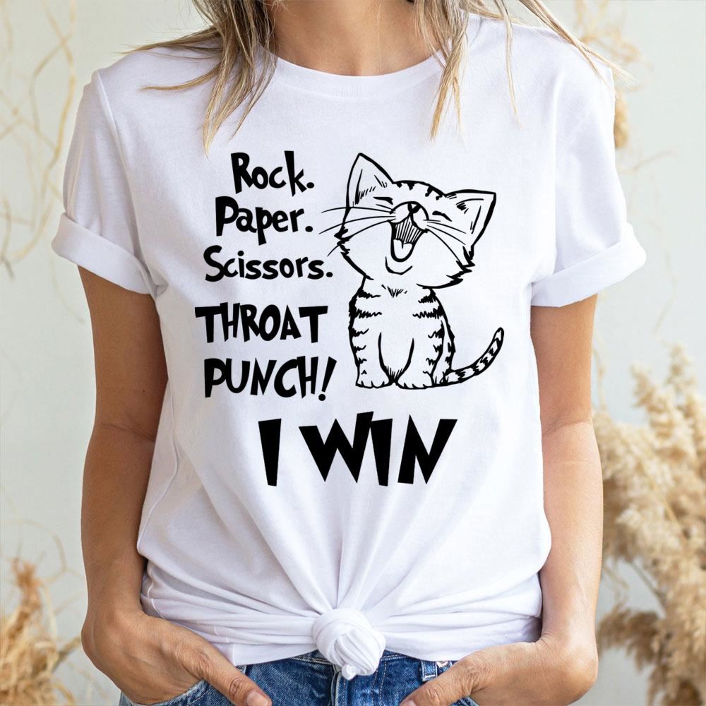 Cat Rock Paper Scissors Throat Punch I Win 2 Doristino Limited Edition T-shirts