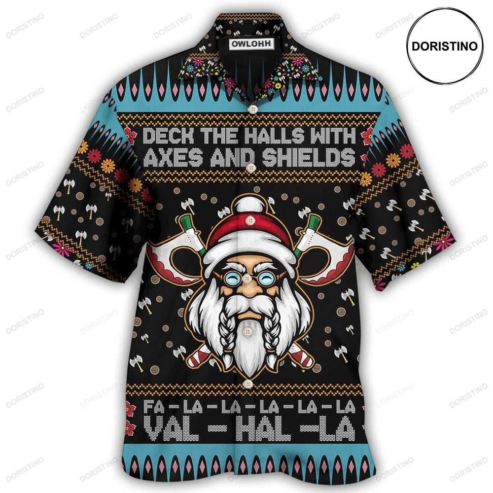 Viking Christmas Deck The Halls With Axes And Shields Awesome Hawaiian Shirt