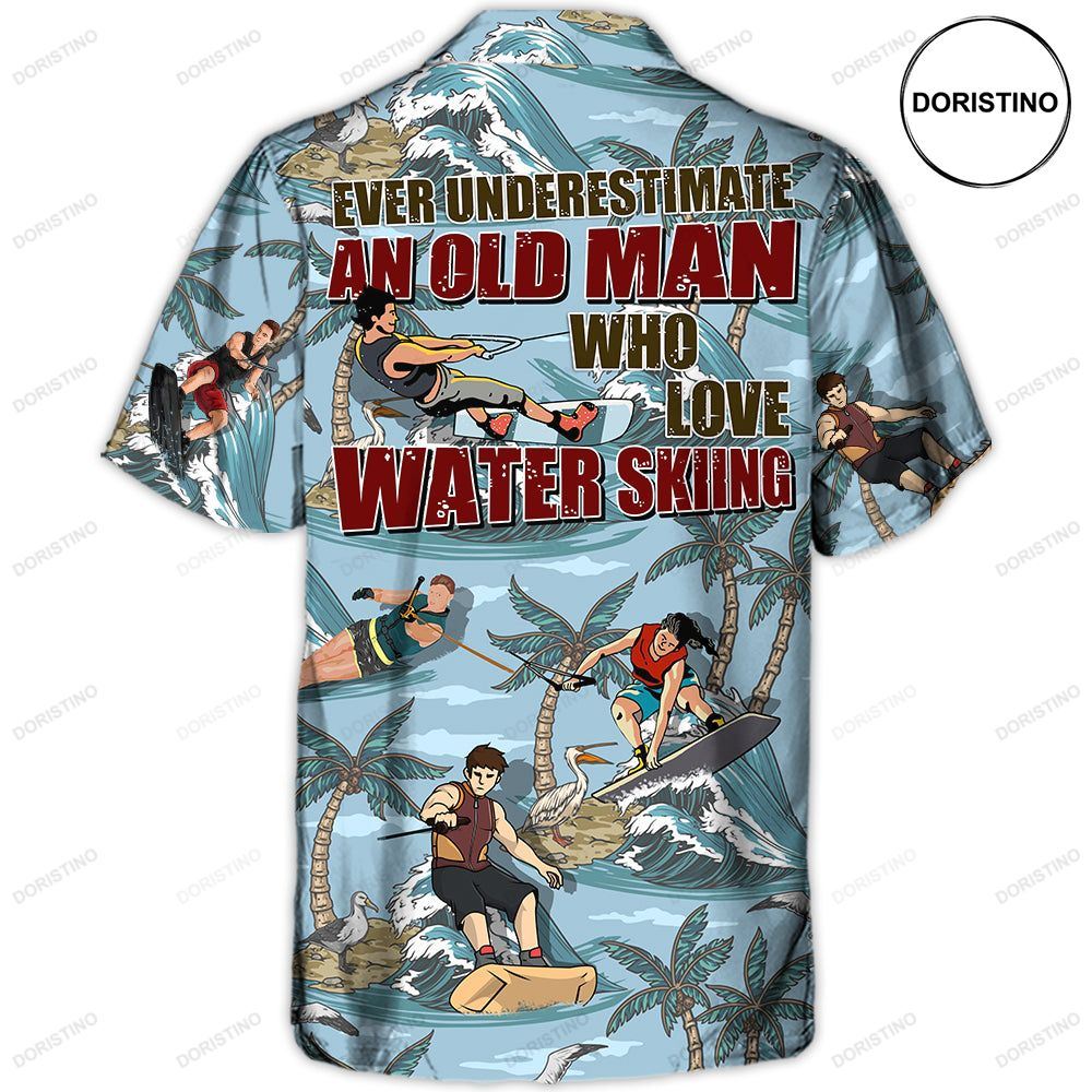 Waterskiing Never Underestimate An Old Man Who Loves Water Skiing Lover Beach Awesome Hawaiian Shirt