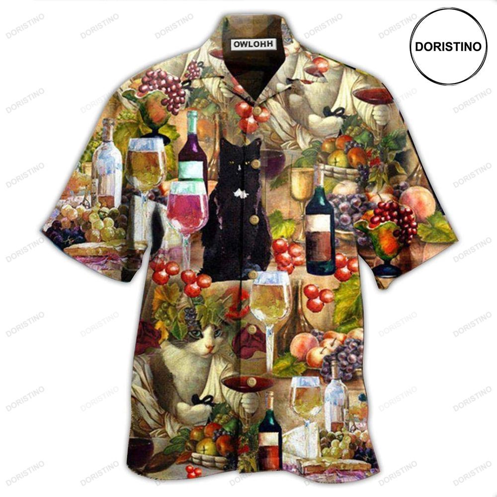 Wine Drinking Wine Feeling Fine Cats Awesome Hawaiian Shirt