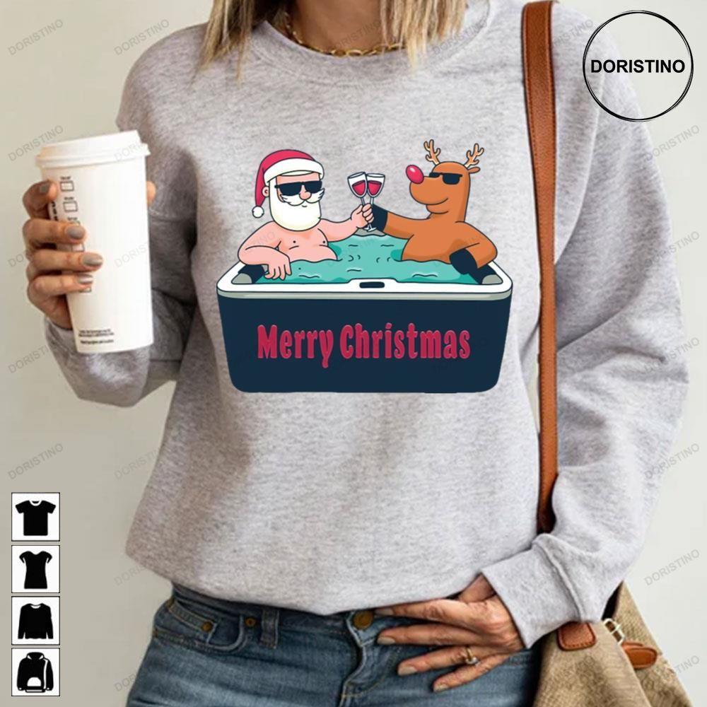 Merry Christmas In July Santa Claus Reindeer Wine Glasses 2 Doristino Tshirt Sweatshirt Hoodie