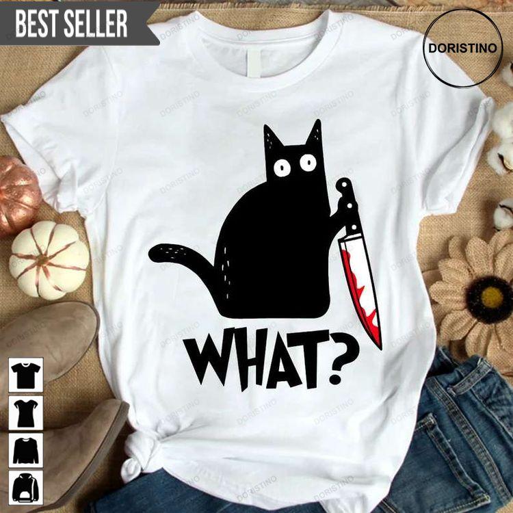 Cat What Funny Black Cat Murderous Cat With Knife Doristino Sweatshirt Long Sleeve Hoodie