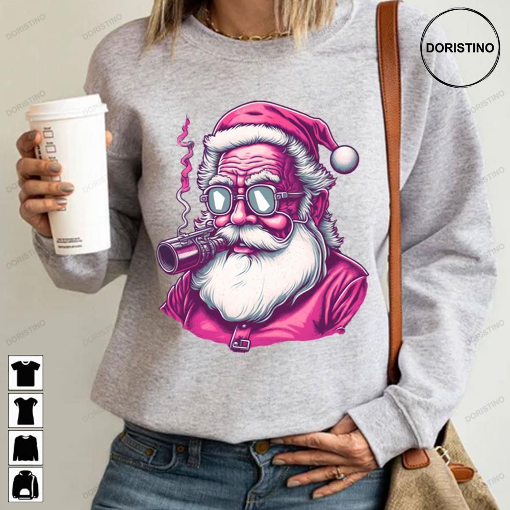 Cool Pink Santa Claus Smoking Christmas Vintage Awesome Shirts
