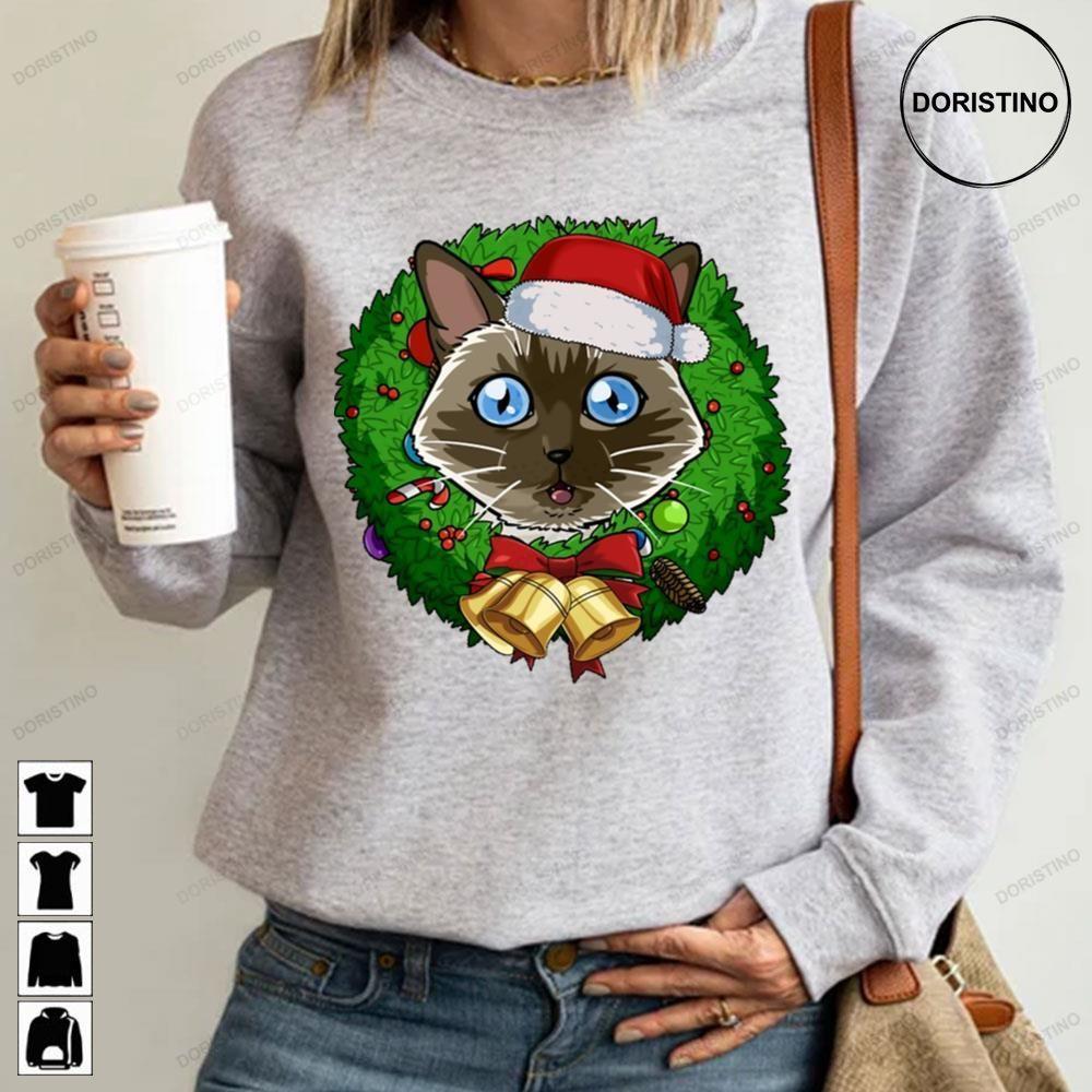 Siamese Cat Santa Christmas Wreath 2 Doristino Sweatshirt Long Sleeve Hoodie
