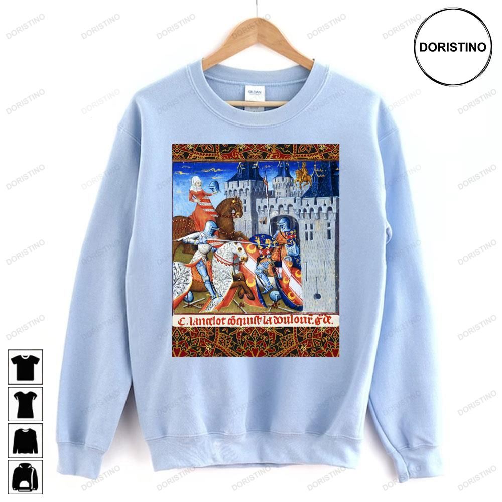 Lancelot Of The Lake Conquering The Dolorous Guard Arthurian Legends Medieval Miniature Ts Doristino Limited Edition T-shirts