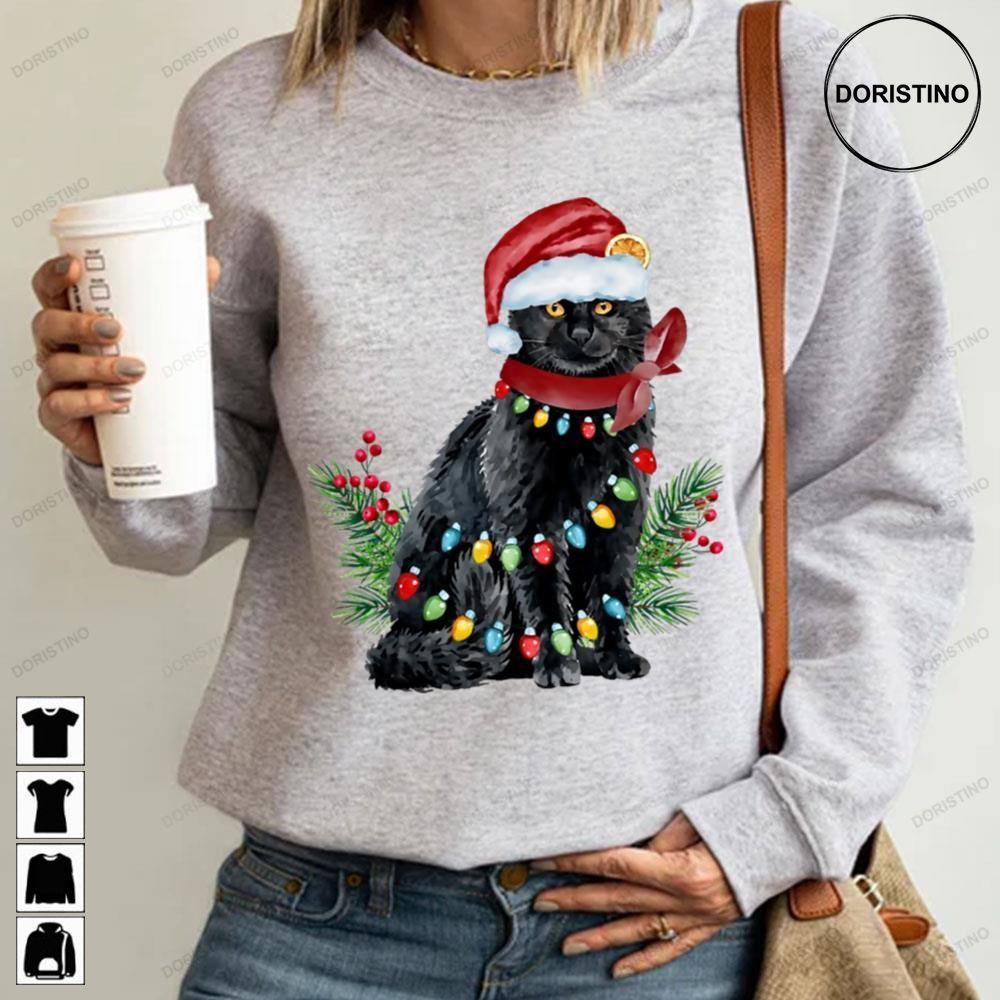 Watercolor Black Cat What Christmas Tree 2 Doristino Tshirt Sweatshirt Hoodie