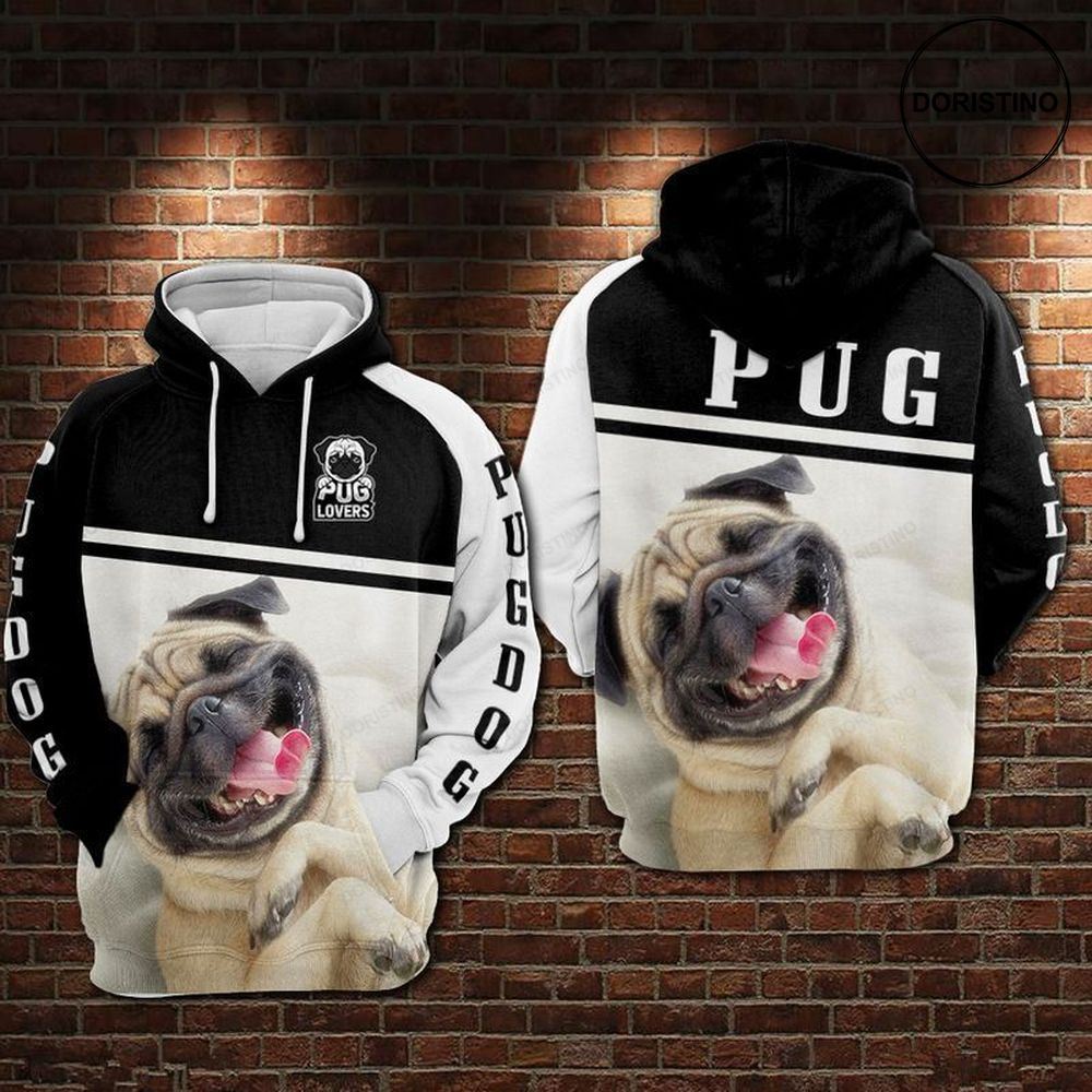 Smile Pug Black And White All Over Print Hoodie