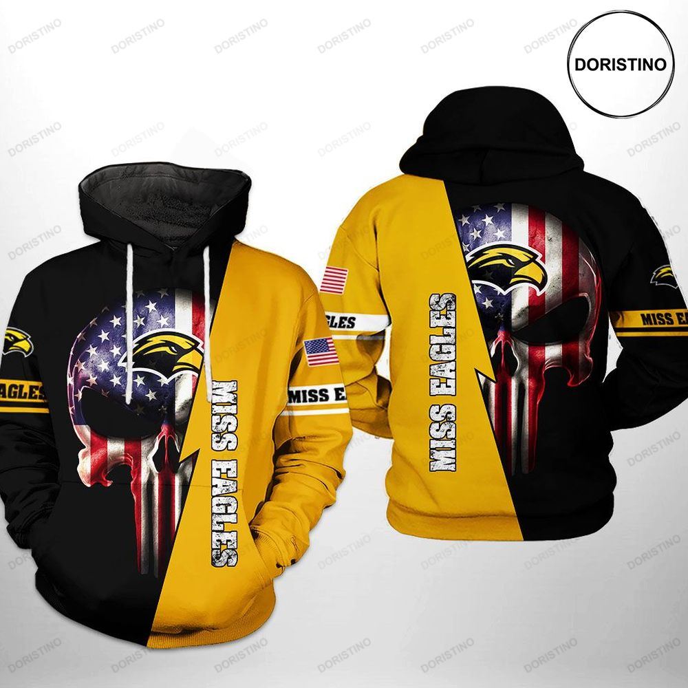 Southern Miss Golden Eagles Ncaa Us Flag Skull Awesome 3D Hoodie