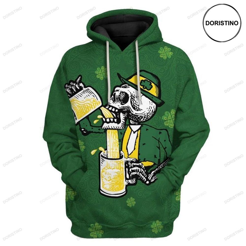 St Patricks Day Drunk Skull Awesome 3D Hoodie