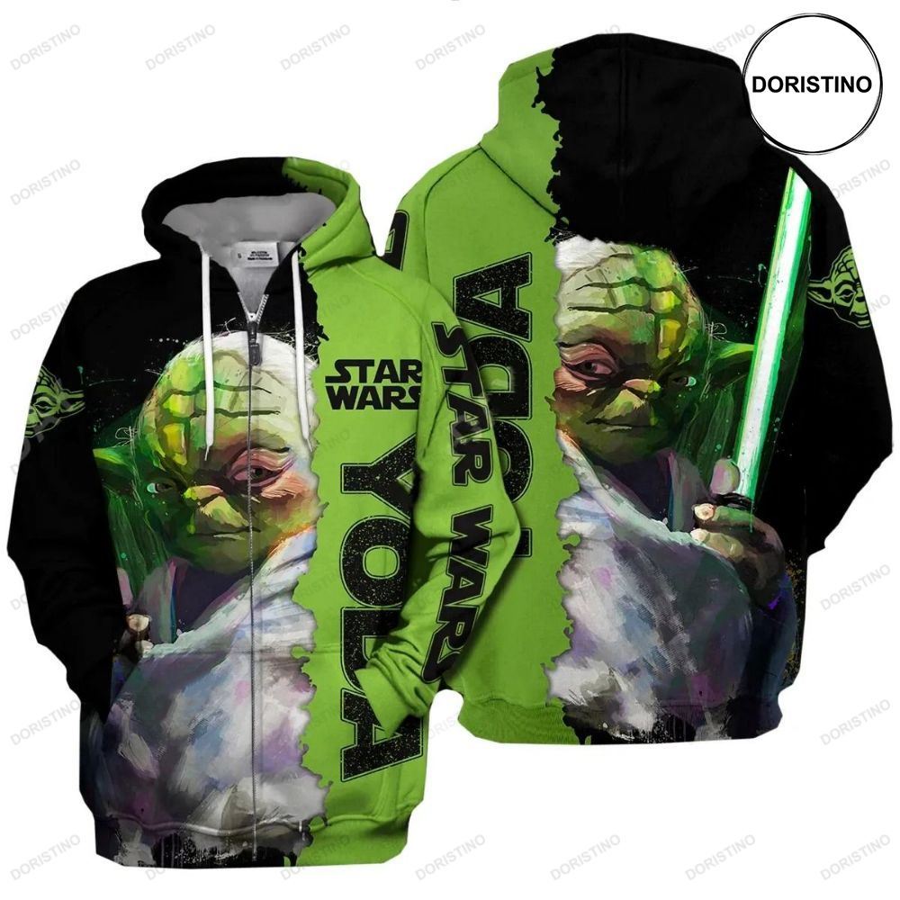 Star Wars Baby Yoda Holding Lightsaber All Over Print Hoodie