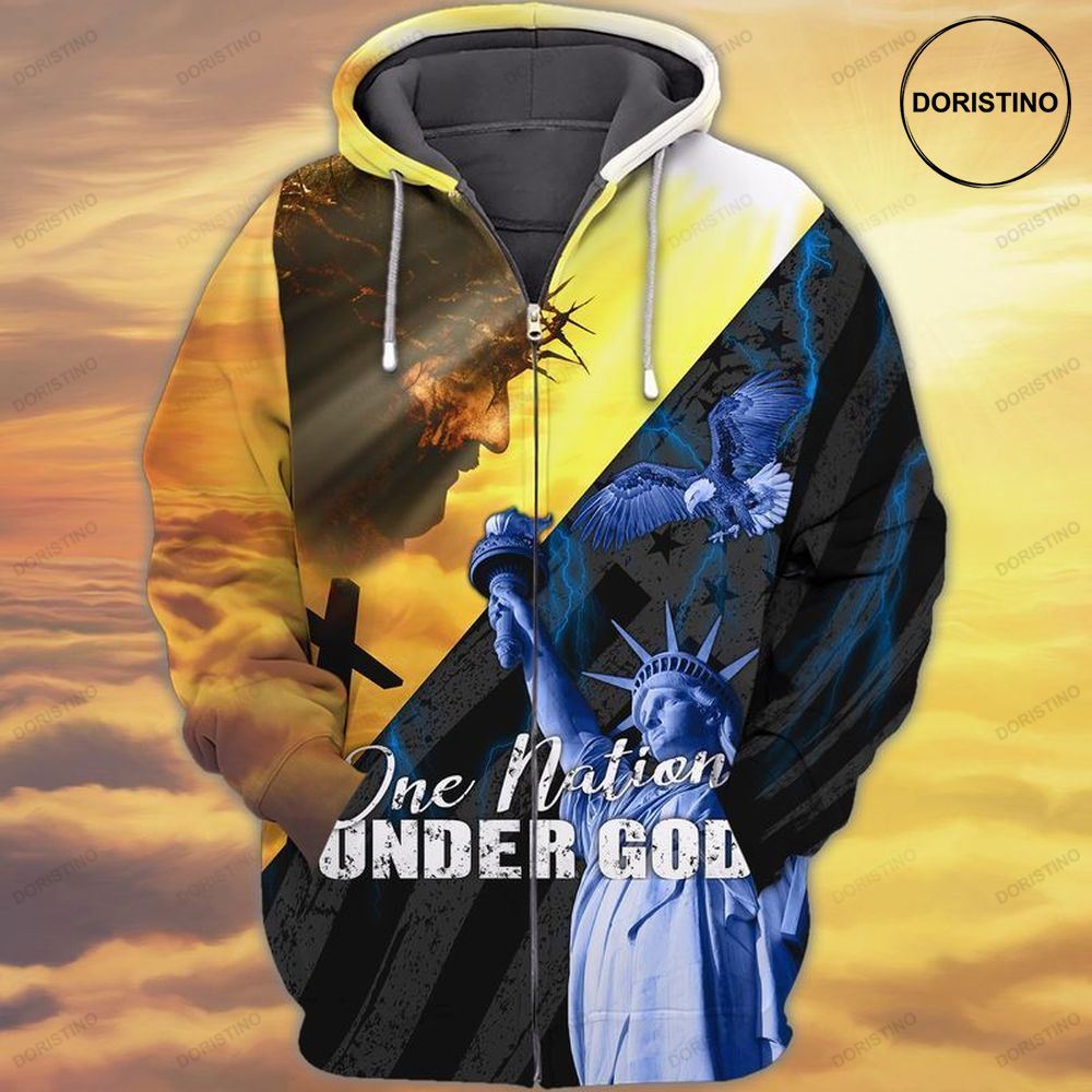 Statue Of Liberty Jesus One Nation Under God Limited Edition 3d Hoodie