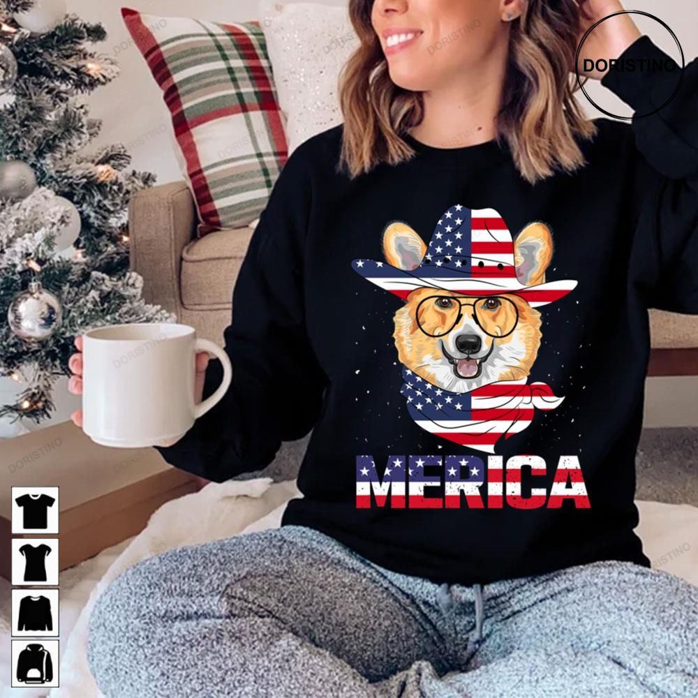 Corgi Merica Dog American Usa Flag Distressed Trending Style