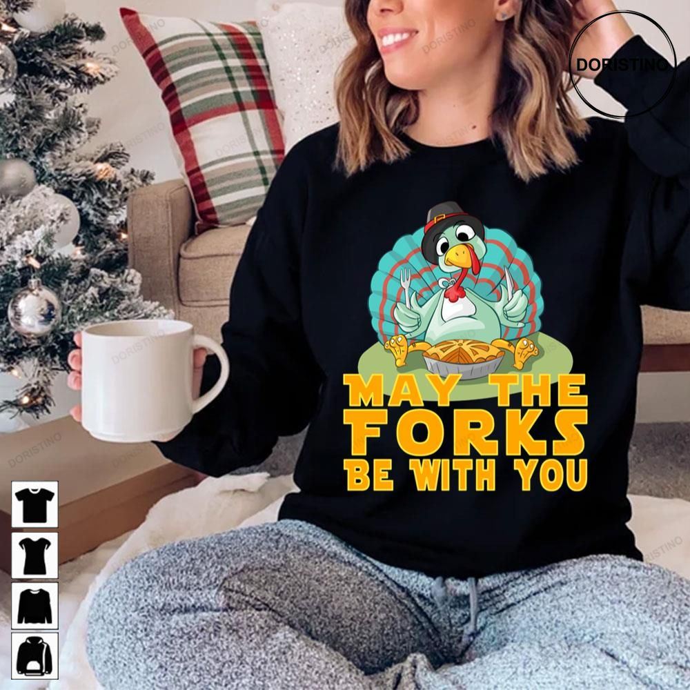 Cute Funny Joke Thanksgiving Turkey May The Forks Be With You Trending Style