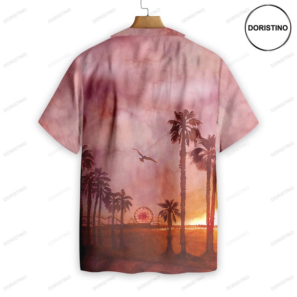 Sunset Santa Monica Pier Canvas Awesome Hawaiian Shirt