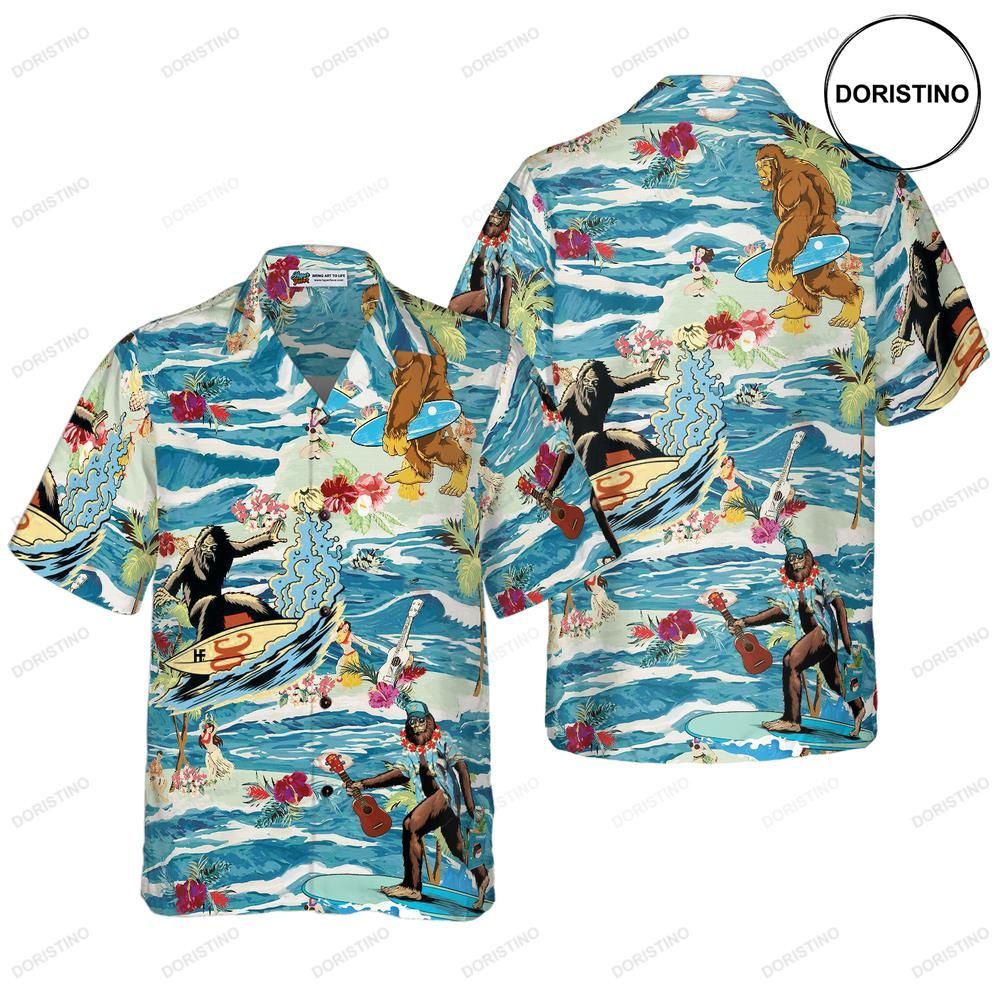 Surfing Bigfoot Aloha Vacation Bigfoot Tropical Ocean Wave Vintage Bigfoo For Hawaiian Shirt