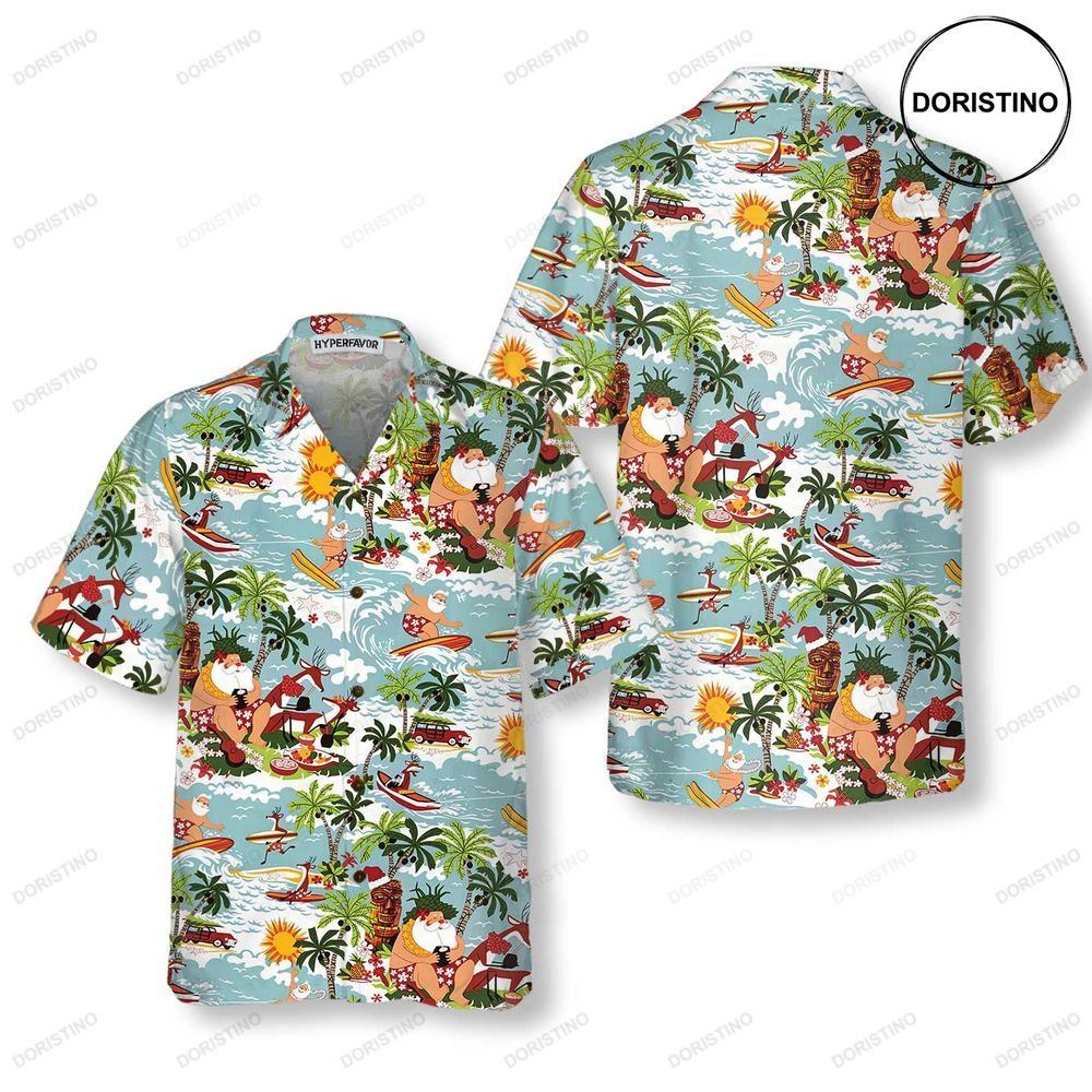 Surfing Santa Christmas Funny Santa Claus Best Gift For Christmas Awesome Hawaiian Shirt