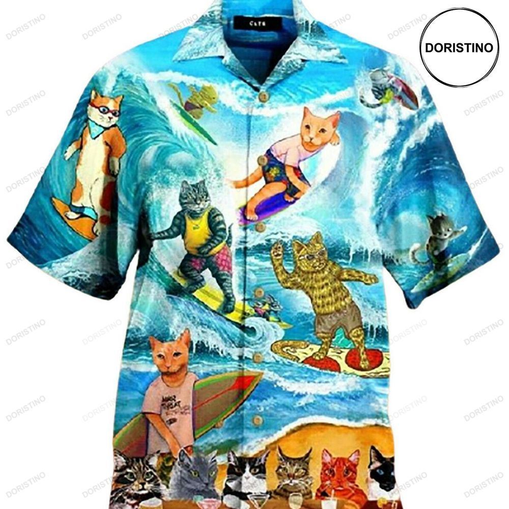 Surfing Soft Beach Summer Cat Lovers Tropical Hawaiian Shirt