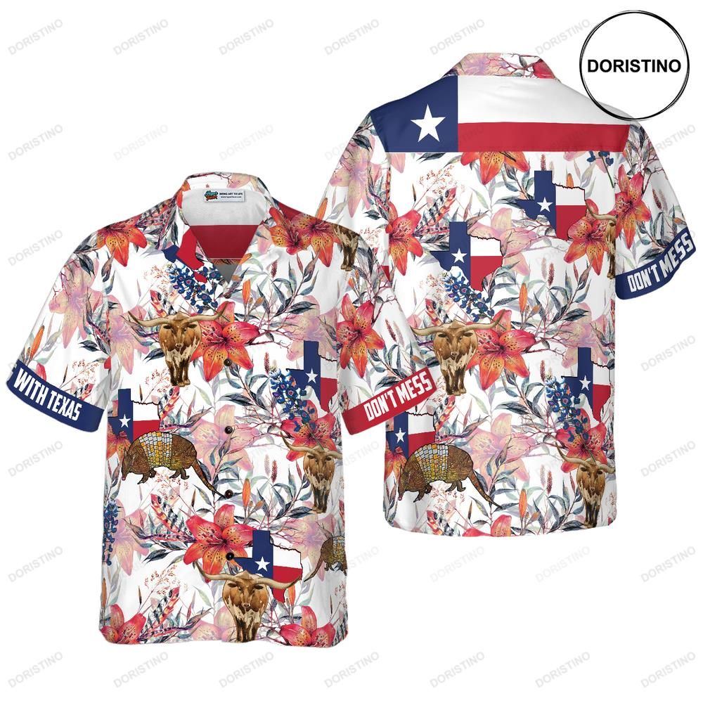 Texas Longhorn Bluebonnet And Armadillo Button Down Floral Texas Flag Proud Tex Limited Edition Hawaiian Shirt
