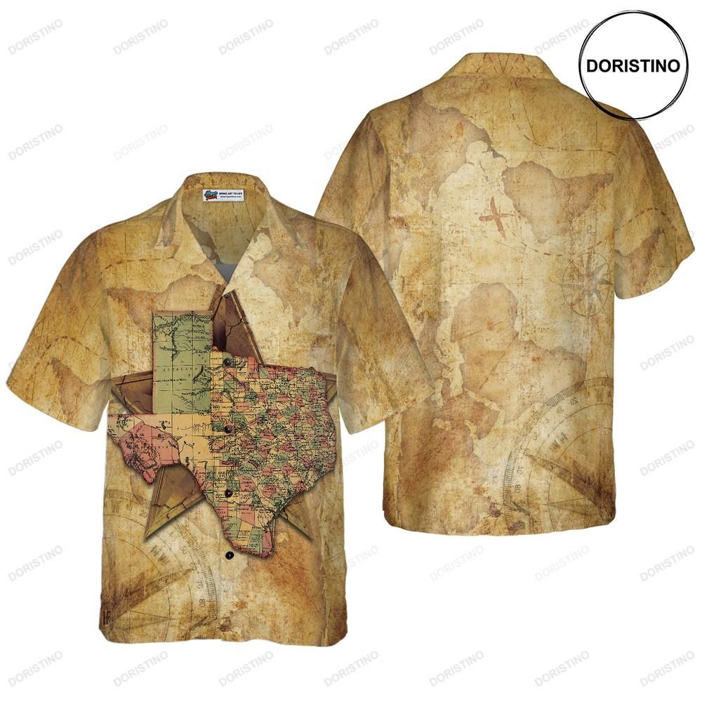 Texas State Map And Compass Pattern Insignia State Of Texas Texas For Men Hawaiian Shirt