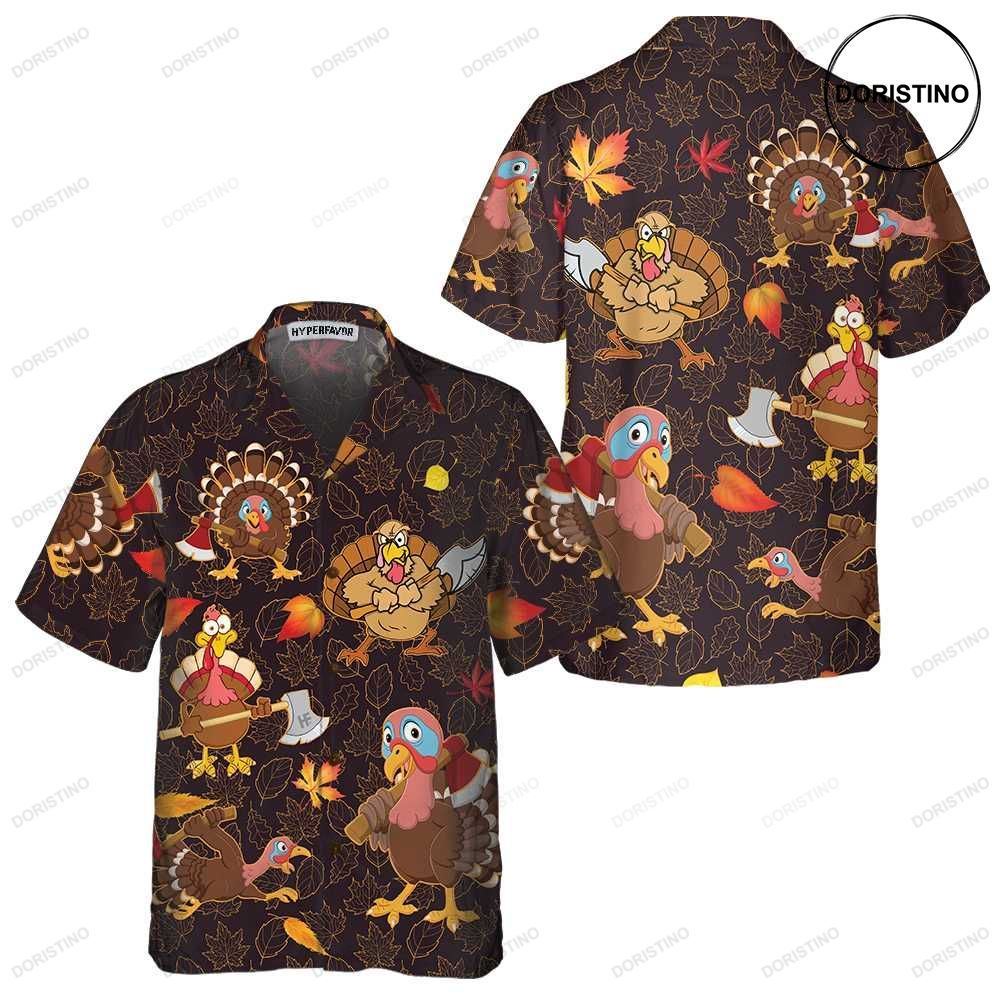 Thanksgiving Turkey Holding An Axe Funny Turkey Gobble Gift For Thanksgiving Da Awesome Hawaiian Shirt