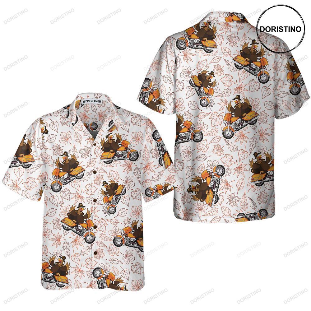 Thanksgiving Turkey Riding Motorcycle Thanksgiving Funny Turkey Gift For Thanksgiving Awesome Hawaiian Shirt