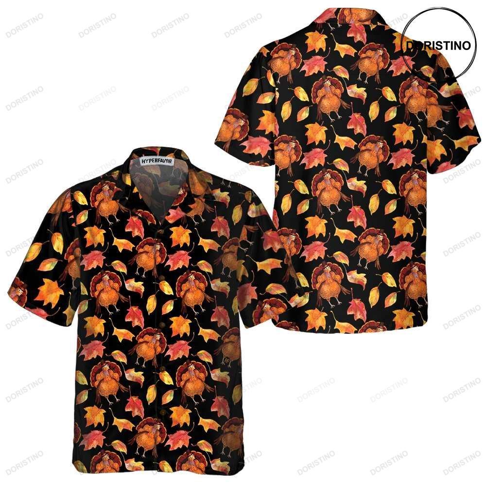 Thanksgiving Turkeys In Hats And Autumn Maple Leaves Funny Turkey Gift For Than Awesome Hawaiian Shirt