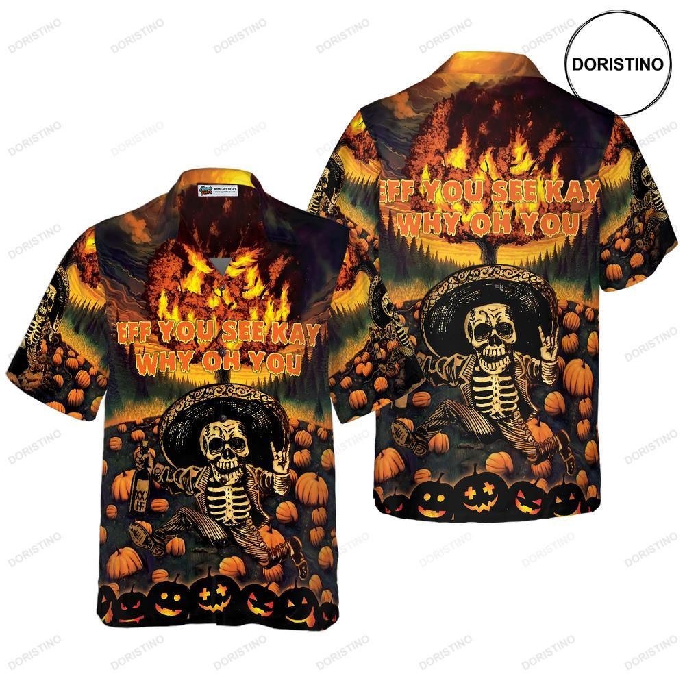 The Burning Pumpkin Sky Skeleton Halloween Halloween For Men And Women Hawaiian Shirt