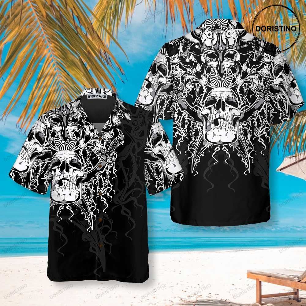 The Celtic Warrior Viking Black And White Celtic Skull Viking Awesome Hawaiian Shirt
