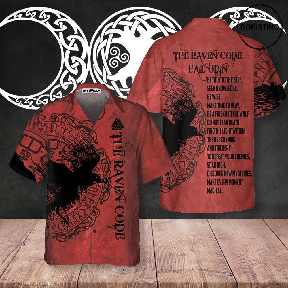 The Raven Code Hail Odin Cool Red Viking For Men And Women Hawaiian Shirt